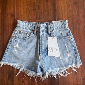 Zara Ripped Jean Shorts (triangle tag)